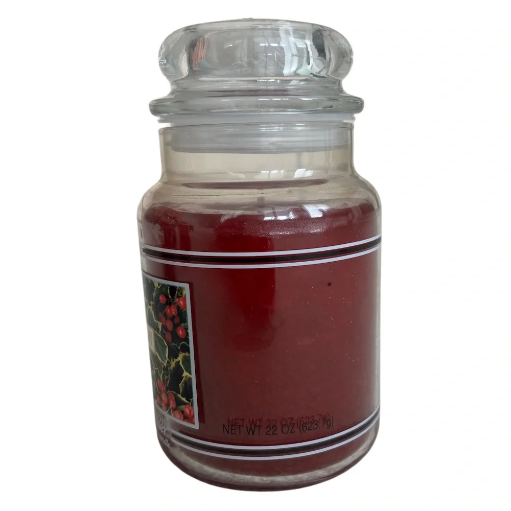 Yankee Candle Jar Hollyberry Rare Vintage Black Band Holiday Burgundy Red 22 Oz